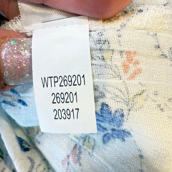 J. Jill XL white blue Floral Long Sleeve peasant blouse cottage coquette fall - Picture 7 of 7